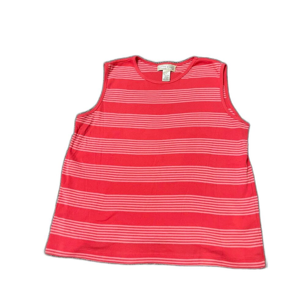 Vintage Studio Works coral and light pink striped cotton sleeveless tank top L